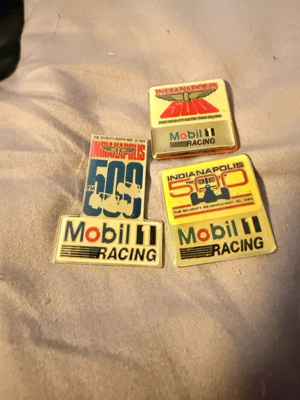 Vintage Indianapolis 500 Mobil 1 Racing Lapel Pin Lot of 3